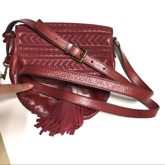 Fossil Emi Saddle Crossbody Leather Bag in Maroon - Picture 12 of 16
